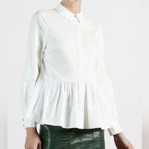 Ted Baker Cannon Gathered Peplum White Cotton Top Size 0 Shirt 151 Blouse